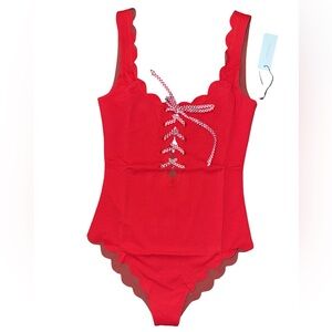 Marysia long torso palm spring tie maillot scooter/ beet NWT